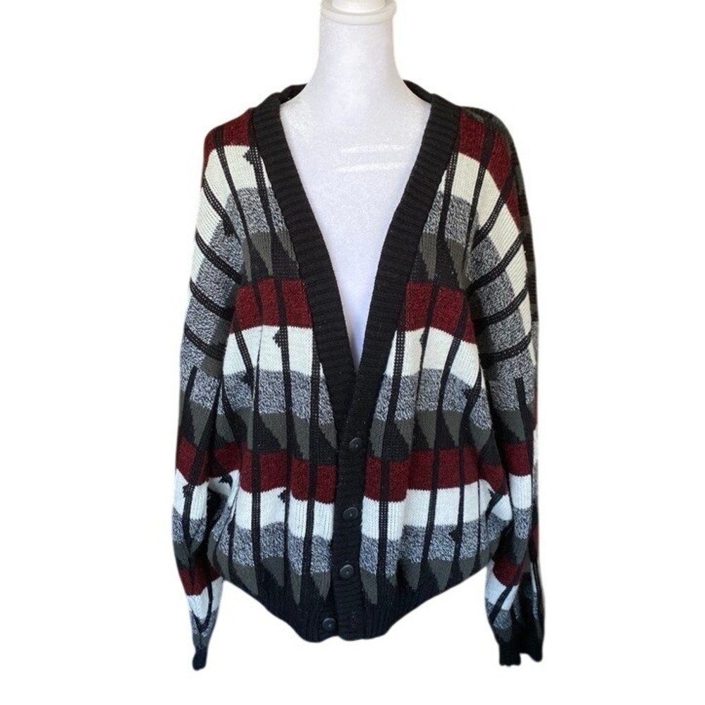 Vintage 1990s Geometric Abstract Cardigan Sweater Large USA‎ Heritage Professor
